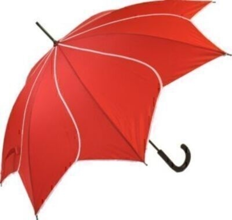 This beautifully made elegant , ladies stick umbrella features a striking red swirl trim on each panel. Automatic opening, steel frame, 8 fibreglass ribs, black hooked handle. Diameter when open of 95cm. Walking Stick length at 90cm when closed. These umb